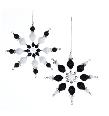 5 inch Black/White Snowflake Orn 2/A kerstbal - Kurt s adler