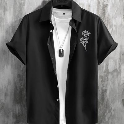 Manfinity Homme Men's Floral Rose Print Short Sleeve Button Shirt Black / S
