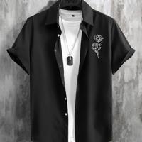 Manfinity Homme Men's Floral Rose Print Short Sleeve Button Shirt Black / S
