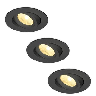 Set van 3 Salerno LED inbouwspots - 8W 650 lumen - 2700K warm wit - Dimbaar - Rond - Kantelbaar - IP44 waterdicht - Zwart - Voor binnen, buiten en badkamer