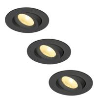 Set van 3 Salerno LED inbouwspots - 8W 650 lumen - 2700K warm wit - Dimbaar - Rond - Kantelbaar - IP44 waterdicht - Zwart - Voor binnen, buiten en badkamer