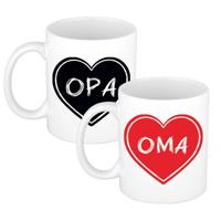 Liefste opa / oma verjaardag cadeau koffiemokken - zwart/rood - 300 ml - vaderdag / moederdag