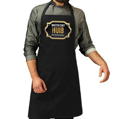 Naam cadeau master chef Huib - keukenschort - zwart - bbq schort cadeau - heren Naam cadeau master chef Huib - keukenschort - zwart - bbq schort cadeau - heren