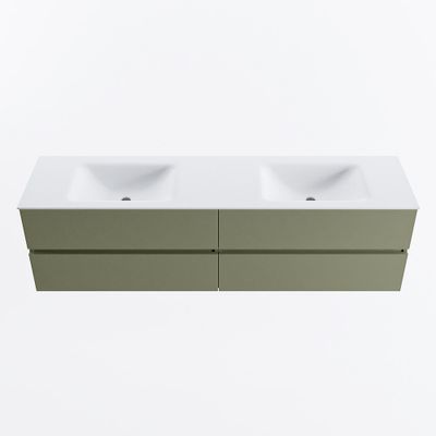 MONDIAZ VICA 180cm badmeubel onderkast Army 4 lades. Wastafel CLOUD dubbel zonder kraangat, kleur Talc.
