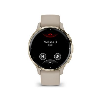 Garmin Venu® 3S, Soft Gold rand van roestvrij staal met French Grey behuizing en siliconen band Garmin Venu® 3S, Soft Gold rand van roestvrij staal met French Grey behuizing en siliconen band