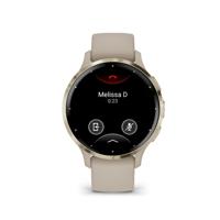 Garmin Venu® 3S, Soft Gold rand van roestvrij staal met French Grey behuizing en siliconen band
