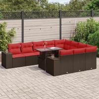 11-delige Loungeset met kussens poly rattan acacia bruin