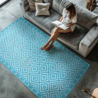 Modern vierkantenpatroon vinyl tapijt blauw