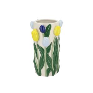 DK Design Bloemenvaas Tulipa - blauw/geel - D14 x H23 cm - tulpen vaas
