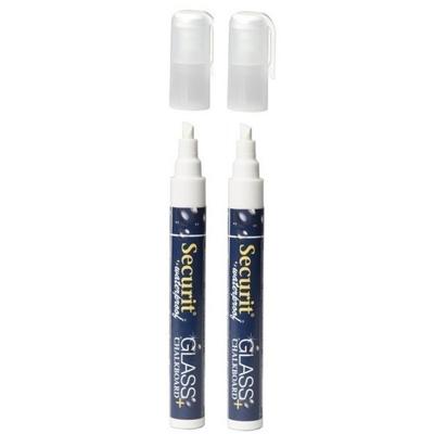 Securit Krijtstift - 6x stuks - wit - platte punt - 2-6 mm - krijt - voor glas en krijtbord