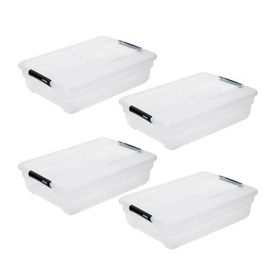 5Five opberg kist met deksel - 4x - Box - 38 liter - 67 x 48 x 17 cm - kunststof - transparant
