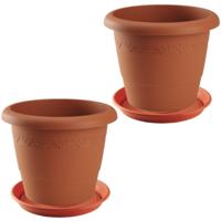 Bloempotten met onderschalen - 2x st - terracotta - rond - diameter pot 50 cm - Plantenpotten/bakke