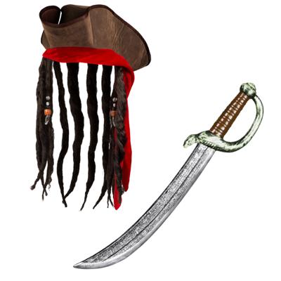Boland Piraten set - hoed met vlechten - zwaard - 53 cm - carnaval