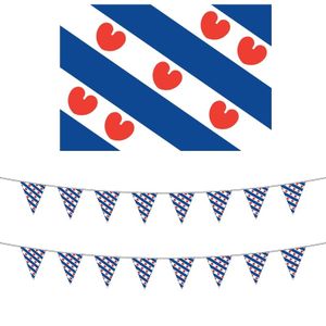 Friesland decoratie pakket met vlag en 2 vlaggenlijnen   -