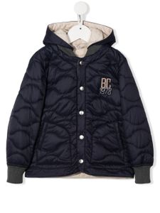 Brunello Cucinelli Kids veste matelassée à logo brodé - Bleu