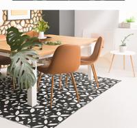 Zwarte bloemen geometrische vinyl tapijt eetkamer