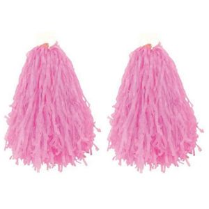 6x Stuks cheerball/pompom roze met ringgreep 28 cm