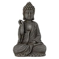Boeddha beeldje Chill - binnen/buiten - kunststeen - antiek grijs - 39 x 24 cm