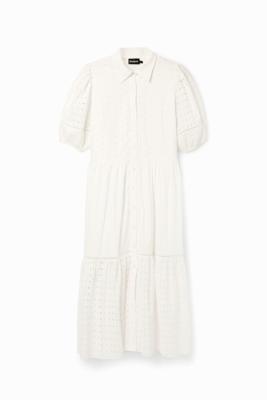 Midi-overhemdjurk borduursels - WHITE - S