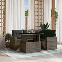 5-delige Loungeset met kussens poly rattan grijs