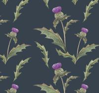 Slaapkamer behang met bloemen groene en paarse schotse distel