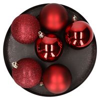 6x Donkerrode kerstballen 8 cm kunststof mat/glans/glitter