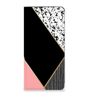 Google Pixel 8A Stand Case Zwart Roze Vormen