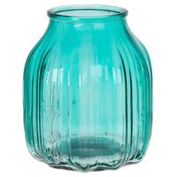 Bellatio Design Bloemenvaas klein - turquoise blauw glas - D14 x H16 cm - Vazen - thumbnail