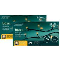 Kerstverlichting - 2x - 80 led lampjes -klassiek warm wit -600 cm -zwart snoer -timer en dimmer - thumbnail