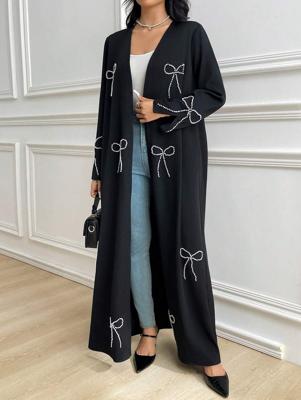 Al Najma Black Long Sleeve Open Abaya - Casual Maxi Robe with Bow Black / M