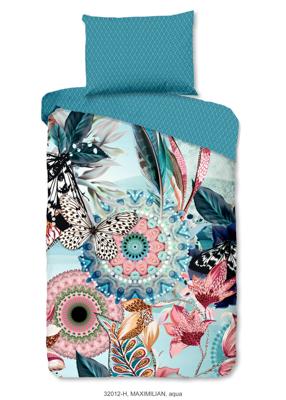 HIP Dekbedovertrek "mandala&apos;s en bloemen" - Aqua - (140x200 cm) - Katoen Satijn