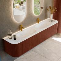 Badmeubel Mondiaz Kurve-Dlux | 200 cm cm | Meubelkleur Ruby | Wastafelkleur Opalo | Solid surface | Wasbak beiden zijden spoelbak | 2 kraangaten