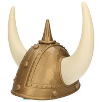 Atosa Carnaval verkleed Viking helm - brons/wit - met hoorns - plastic - heren   -