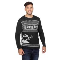 Donkergrijze kerst trui met rendier voor heren - thumbnail