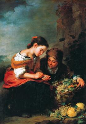 Kunstdruk B.E. Murillo - Die kleine Obsthändlerin 48x69cm
