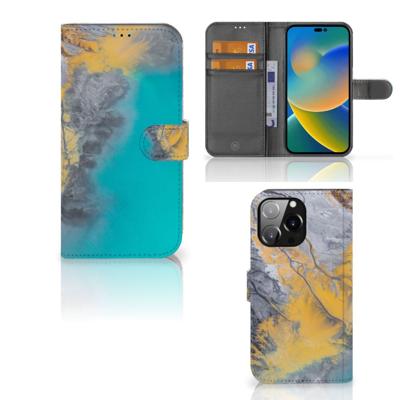 iPhone 14 Pro Max | Bookcase | Marble Blue Gold