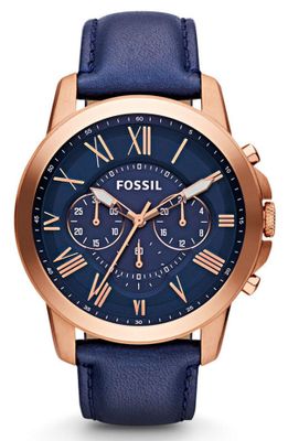 Fossil FS4835 Horloge Grant Chronograaf staal-leder rosekleurig-blauw 44 mm