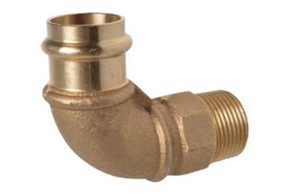 Kirchhoff Overgangshoek van rood messing 90°, blank, 18 mm x 1/2"ET, 1 socket, (P4092g) - 988622355