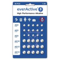 Set van 30 stuks everActive mini alkaline batterijen 10 x G3 / LR41, 5 x G4 / LR626, 5 x G10 / LR1130, 10 x G13 / LR1154