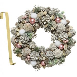 Kerstkrans gedecoreerd 34 cm kunststof incl. messing deurhanger - Kerstkransen