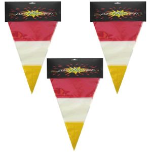 3x stuks plastic vlaggenlijn rood/wit/geel carnaval 10 meters