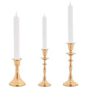 Kaarsen kandelaars set 3x stuks - metaal - voor dinerkaarsen - goud - H23/H20/H11 cm