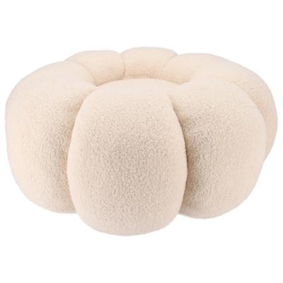 DK Design Bloemen Poef - teddy - zandkleur - 65 x 30 cm - rond - woondecoratie