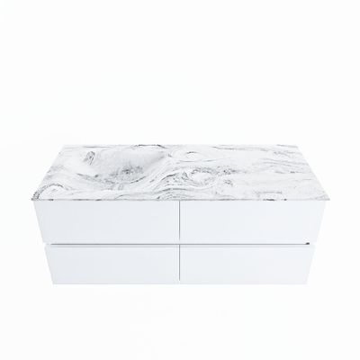 MONDIAZ VICA-DLUX 120cm badmeubel onderkast Talc 4 lades. Inbouw wastafel CLOUD links zonder kraangat, kleur Glace.