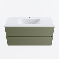 MONDIAZ VICA 100cm badmeubel onderkast Army 2 lades. Wastafel DENIA midden 1 kraangat, kleur Glanzend Wit.
