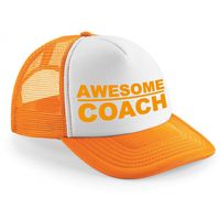 Oranje snapback/cap - awesome coach - oranje/wit - pet - dames/heren - thumbnail