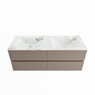 MONDIAZ VICA-DLUX 130cm badmeubel onderkast Smoke 4 lades. Inbouw wastafel CLOUD dubbel 2 kraangaten, kleur Frappe.