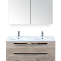 Seville Badmeubelset 120 cm - 2 Laden Craft Oak - Wastafel Enjoy Dubbel met Spiegelkast