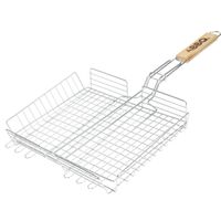 BBQ/barbecue rooster - grill mand - metaal/hout - 57 x 33 x 6 cm - thumbnail