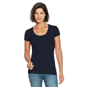 Bodyfit dames t-shirt donkerblauw met ronde hals